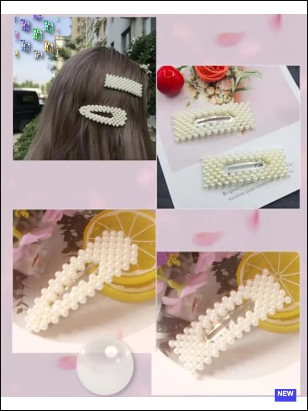 8 Pcs Pearl Hair Clips Resin Metal Alloy Barrette Set for Women